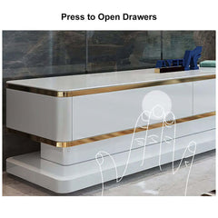 Modern TV Stand With Drawers, Tempered Glass Top