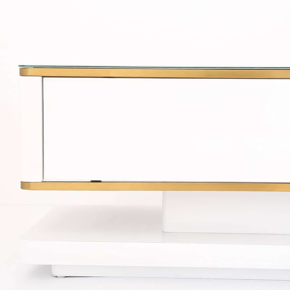 Modern TV Stand With Drawers, Tempered Glass Top