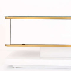 Modern TV Stand With Drawers, Tempered Glass Top