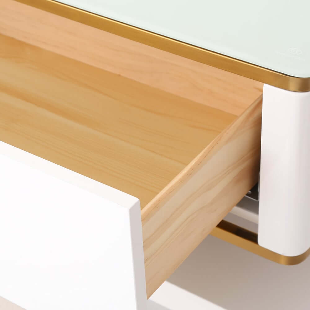 Modern TV Stand With Drawers, Tempered Glass Top