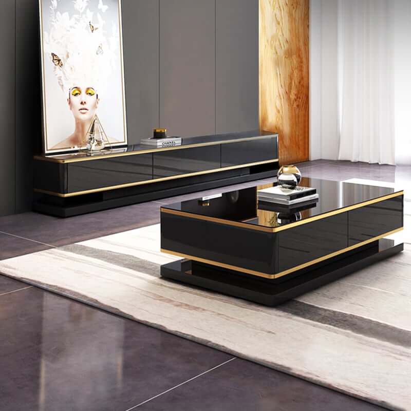 Modern TV Stand With Drawers, Tempered Glass Top