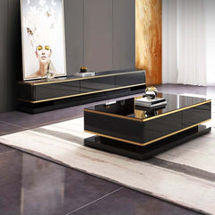 Modern TV Stand With Drawers, Tempered Glass Top