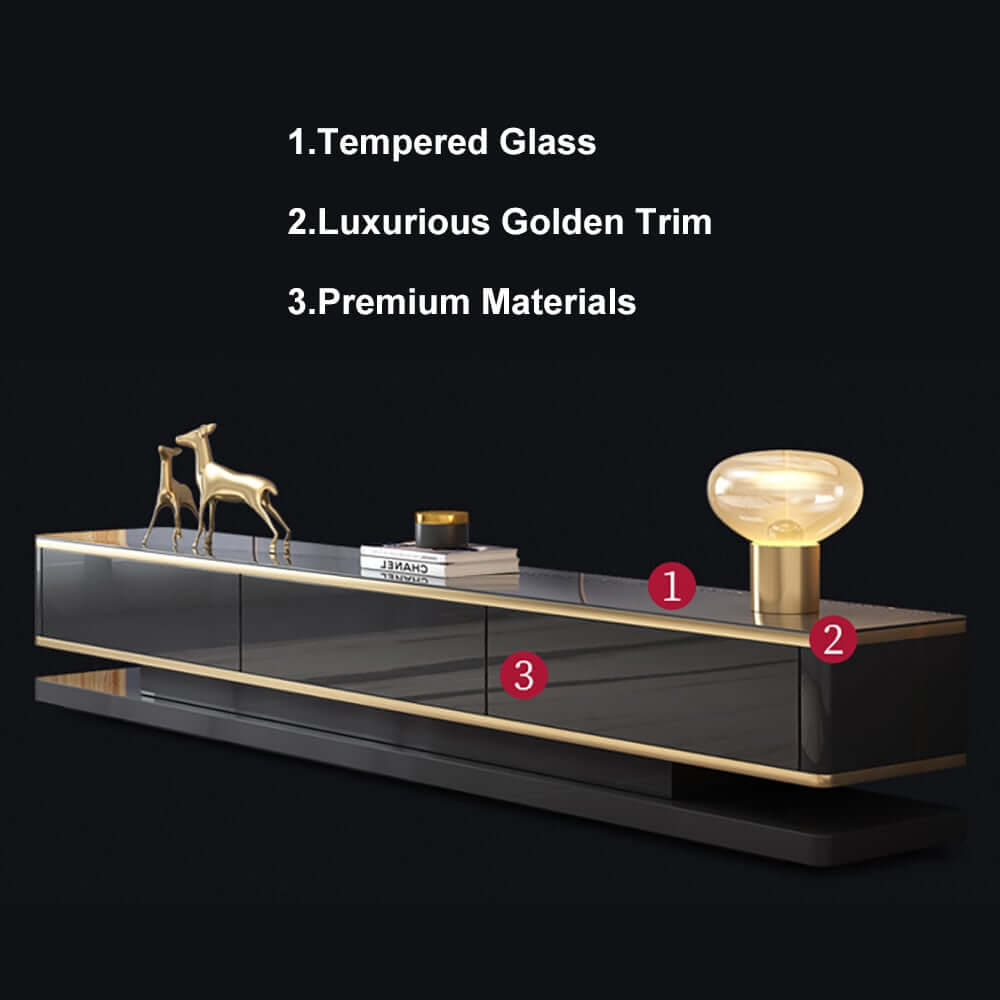 Modern TV Stand With Drawers, Tempered Glass Top