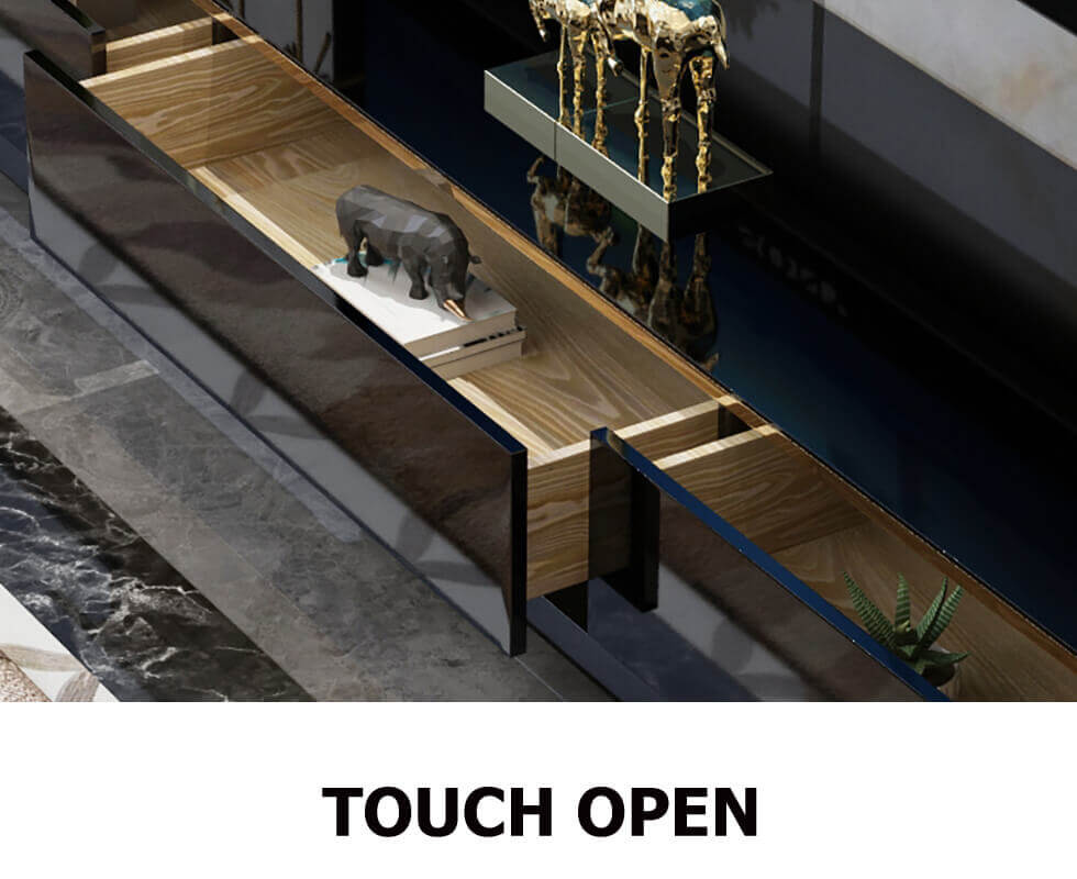 Modern TV Stand With Drawers, Tempered Glass Top