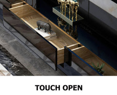 Modern TV Stand With Drawers, Tempered Glass Top