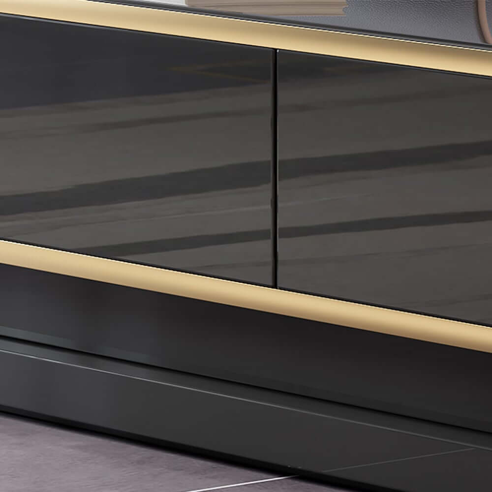 Modern TV Stand With Drawers, Tempered Glass Top
