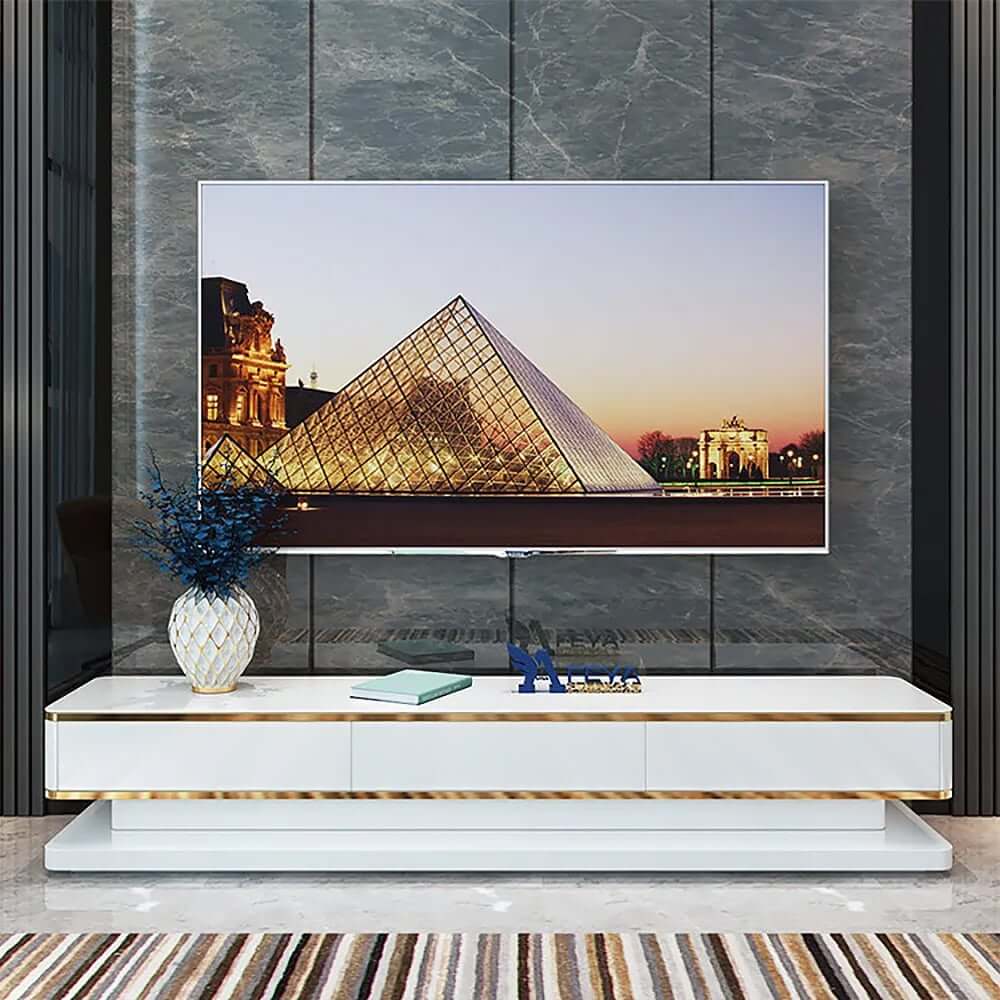 Modern TV Stand With Drawers, Tempered Glass Top