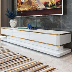 Modern TV Stand With Drawers, Tempered Glass Top