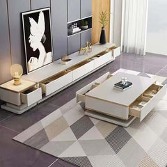 Modern TV Stand With Drawers, Tempered Glass Top
