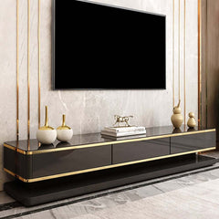 Modern TV Stand With Drawers, Tempered Glass Top Main Product Image