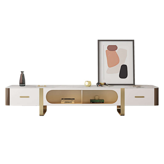Modern Two-Drawer TV Stand with Slate Top and Stainless Steel Frame