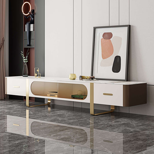 Modern Two-Drawer TV Stand with Slate Top and Stainless Steel Frame Main Product Image