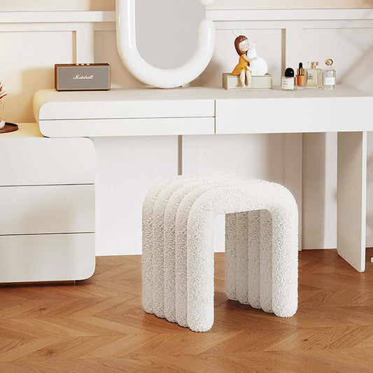 Modern U-Shape Vanity Stool in Plush Teddy Velvet Main Product Image