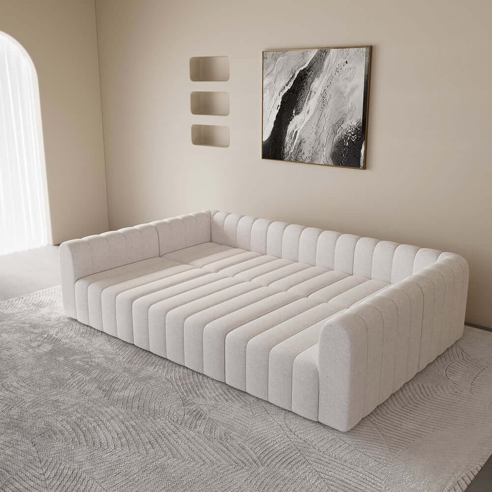 Modern U-Shaped Modular Sofa Set, Cotton Linen Upholstery