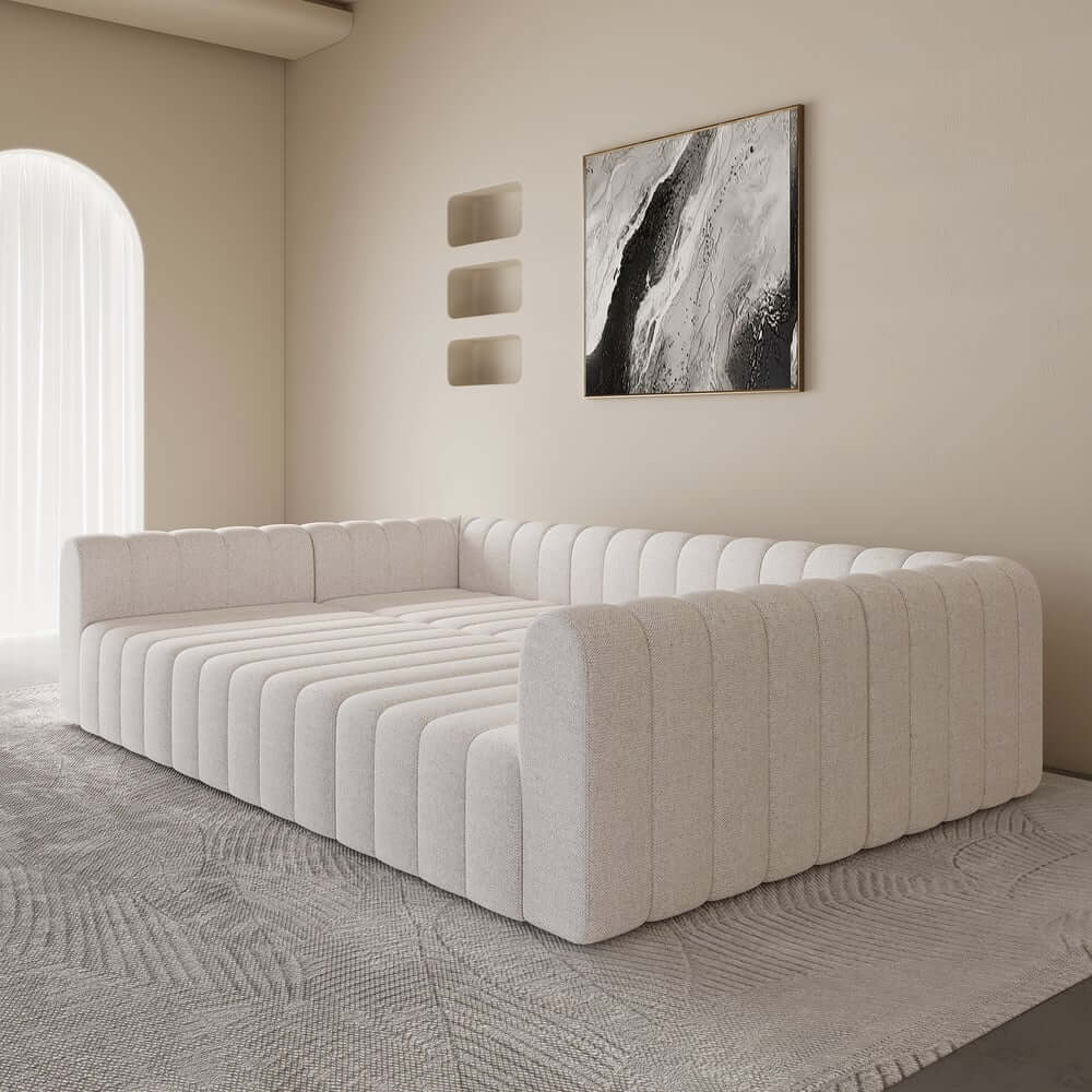 Modern U-Shaped Modular Sofa Set, Cotton Linen Upholstery