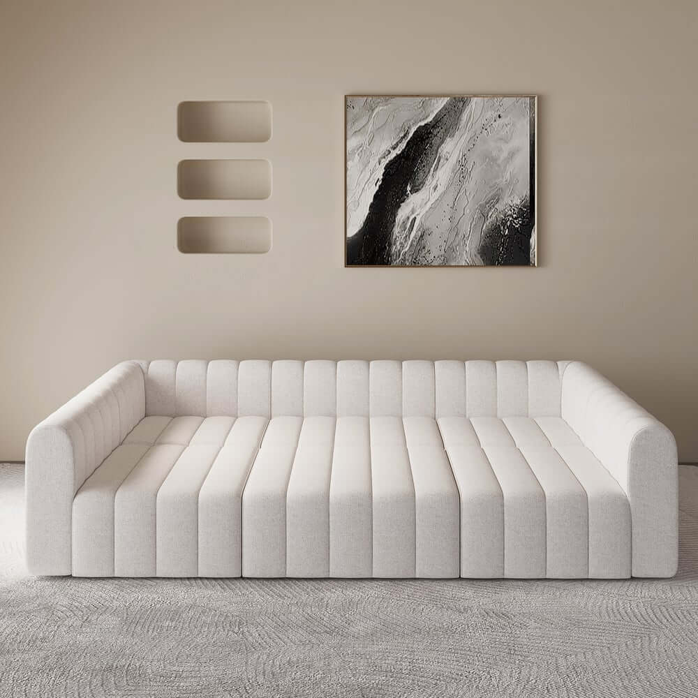 Modern U-Shaped Modular Sofa Set, Cotton Linen Upholstery