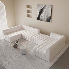 Modern U-Shaped Modular Sofa Set, Cotton Linen Upholstery