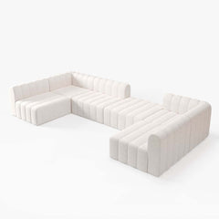 Modern U-Shaped Modular Sofa Set, Cotton Linen Upholstery