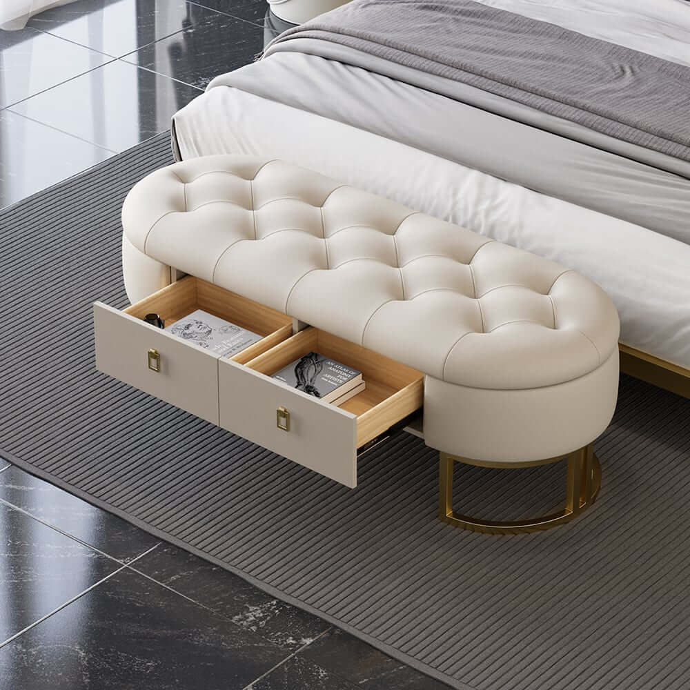 Modern Upholstered Bedroom Bench with Two Storage Drawers