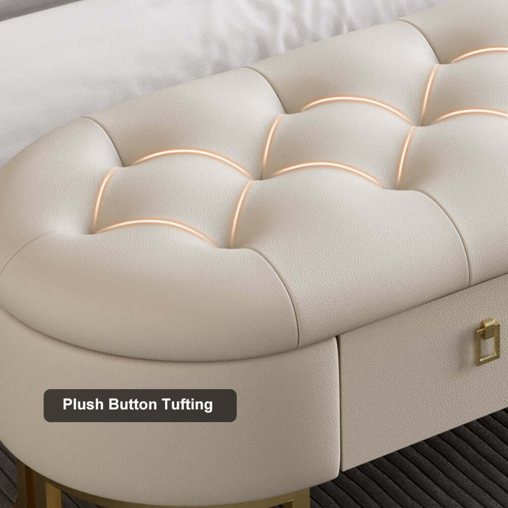 Modern Upholstered Bedroom Bench with Two Storage Drawers