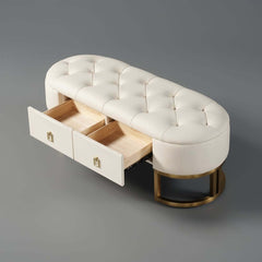 Modern Upholstered Bedroom Bench with Two Storage Drawers