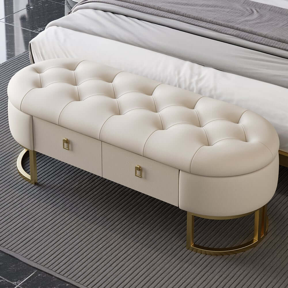 Modern Upholstered Bedroom Bench with Two Storage Drawers – Hompkin