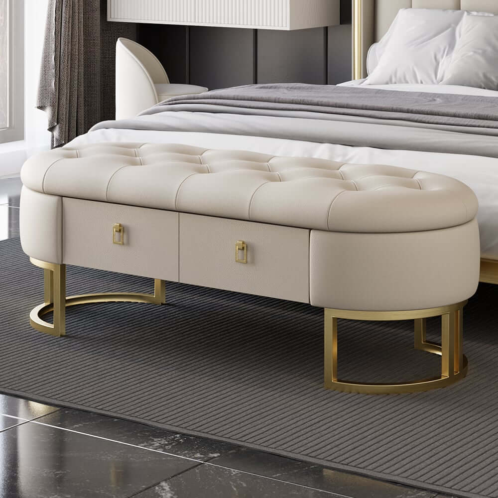 Modern Upholstered Bedroom Bench with Two Storage Drawers Main Product Image