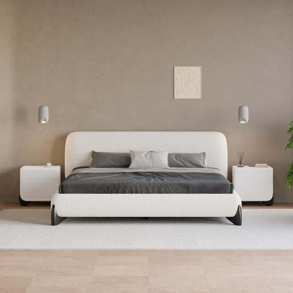 Modern Upholstered King Bed with Cotton & Linen Fabric