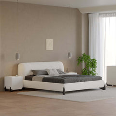Modern Upholstered King Bed with Cotton & Linen Fabric