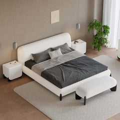 Modern Upholstered King Bed with Cotton & Linen Fabric