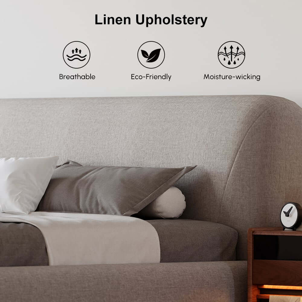 Modern Upholstered King Bed with Cotton & Linen Fabric