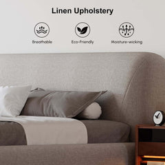 Modern Upholstered King Bed with Cotton & Linen Fabric