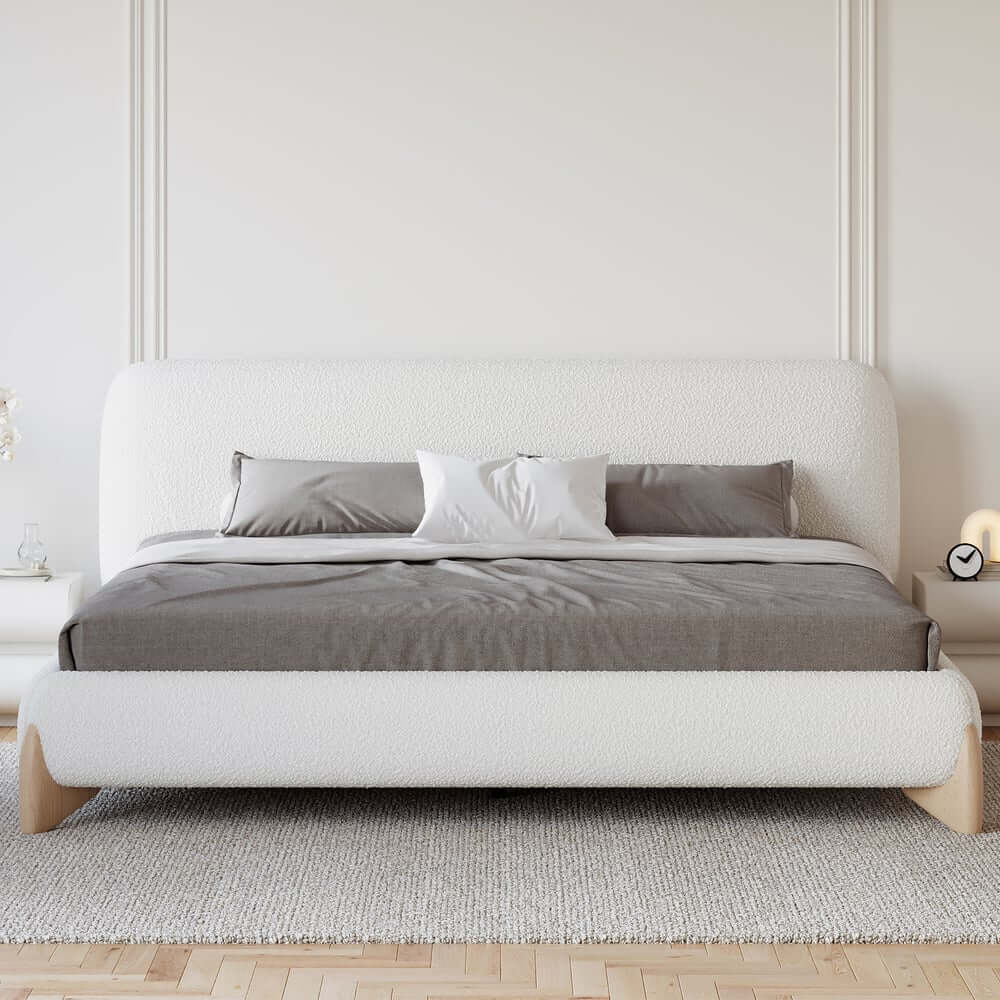 Modern Upholstered King Bed with Cotton & Linen Fabric