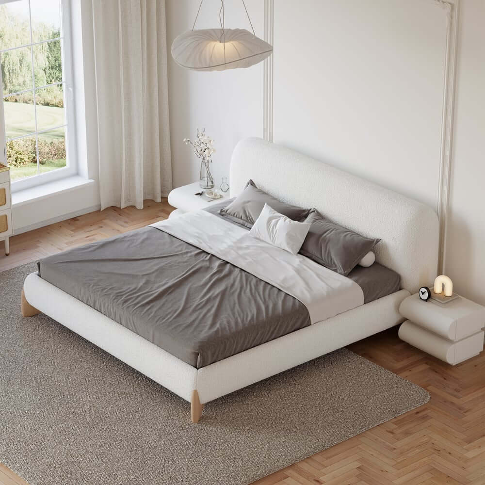 Modern Upholstered King Bed with Cotton & Linen Fabric
