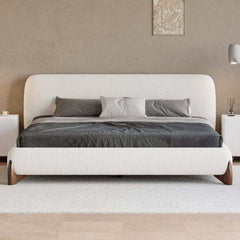 Modern Upholstered King Bed with Cotton & Linen Fabric