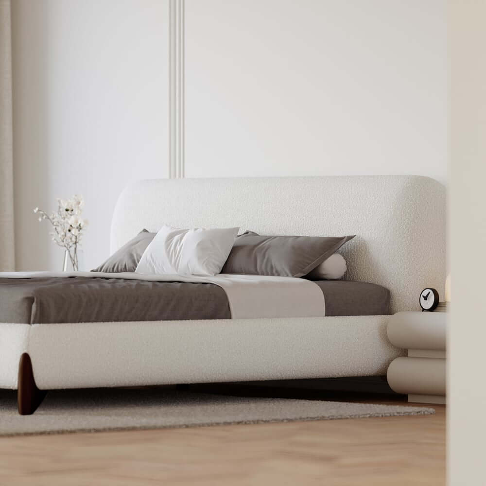 Modern Upholstered King Bed with Cotton & Linen Fabric
