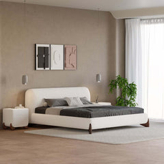Modern Upholstered King Bed with Cotton & Linen Fabric