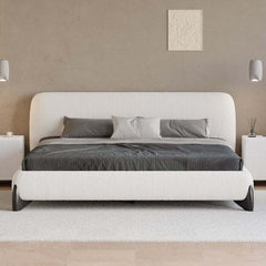 Modern Upholstered King Bed with Cotton & Linen Fabric
