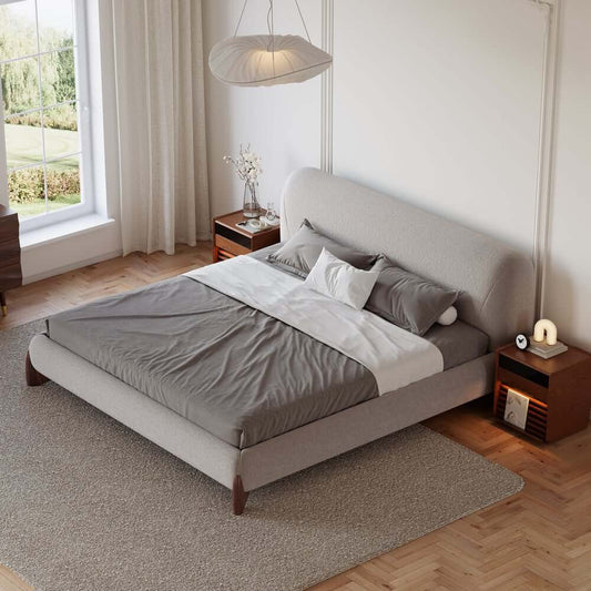 Modern Upholstered King Bed with Cotton & Linen Fabric