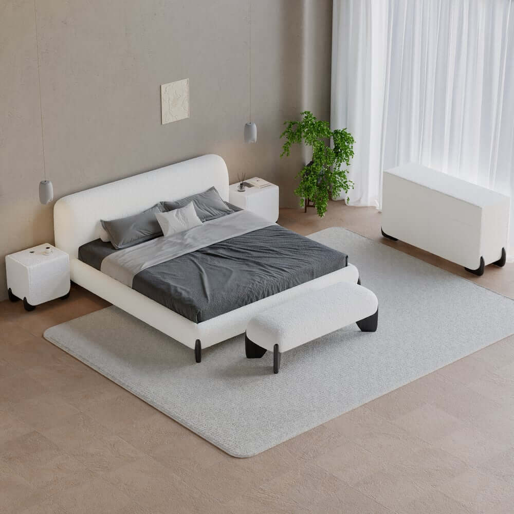 Modern Upholstered King Bed with Cotton & Linen Fabric