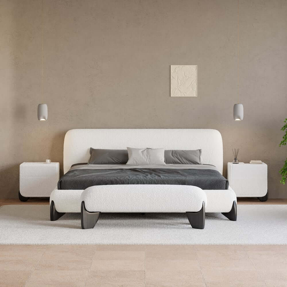 Modern Upholstered King Bed with Cotton & Linen Fabric