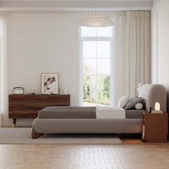 Modern Upholstered King Bed with Cotton & Linen Fabric