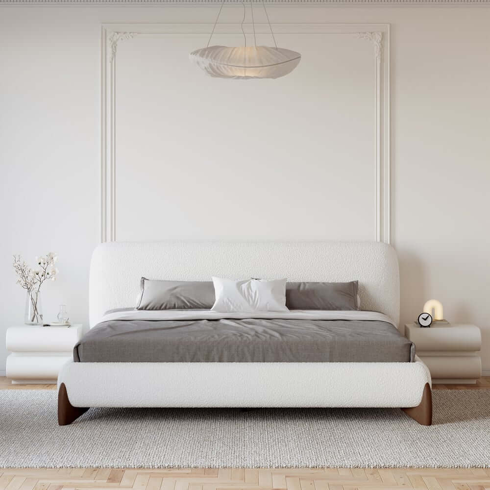 Modern Upholstered King Bed with Cotton & Linen Fabric