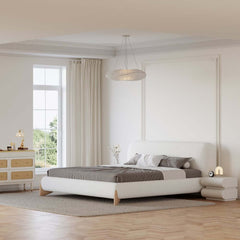 Modern Upholstered King Bed with Cotton & Linen Fabric