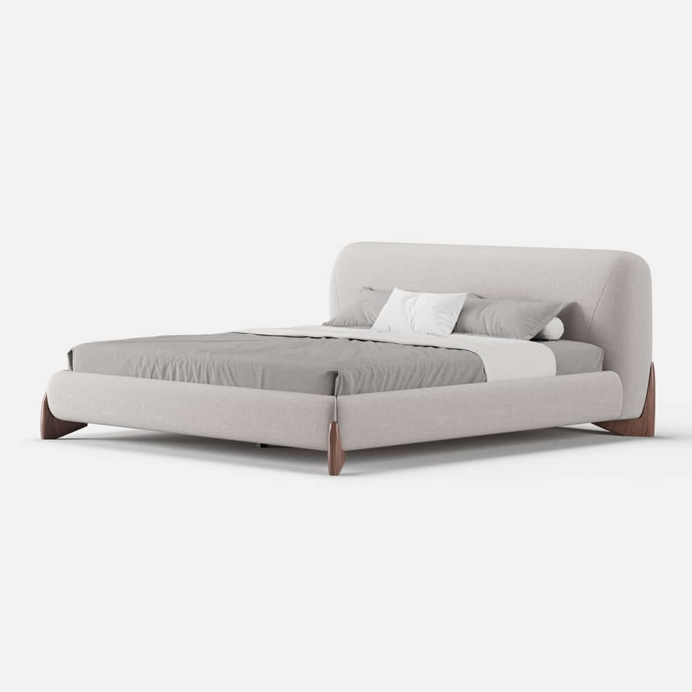 Modern Upholstered King Bed with Cotton & Linen Fabric