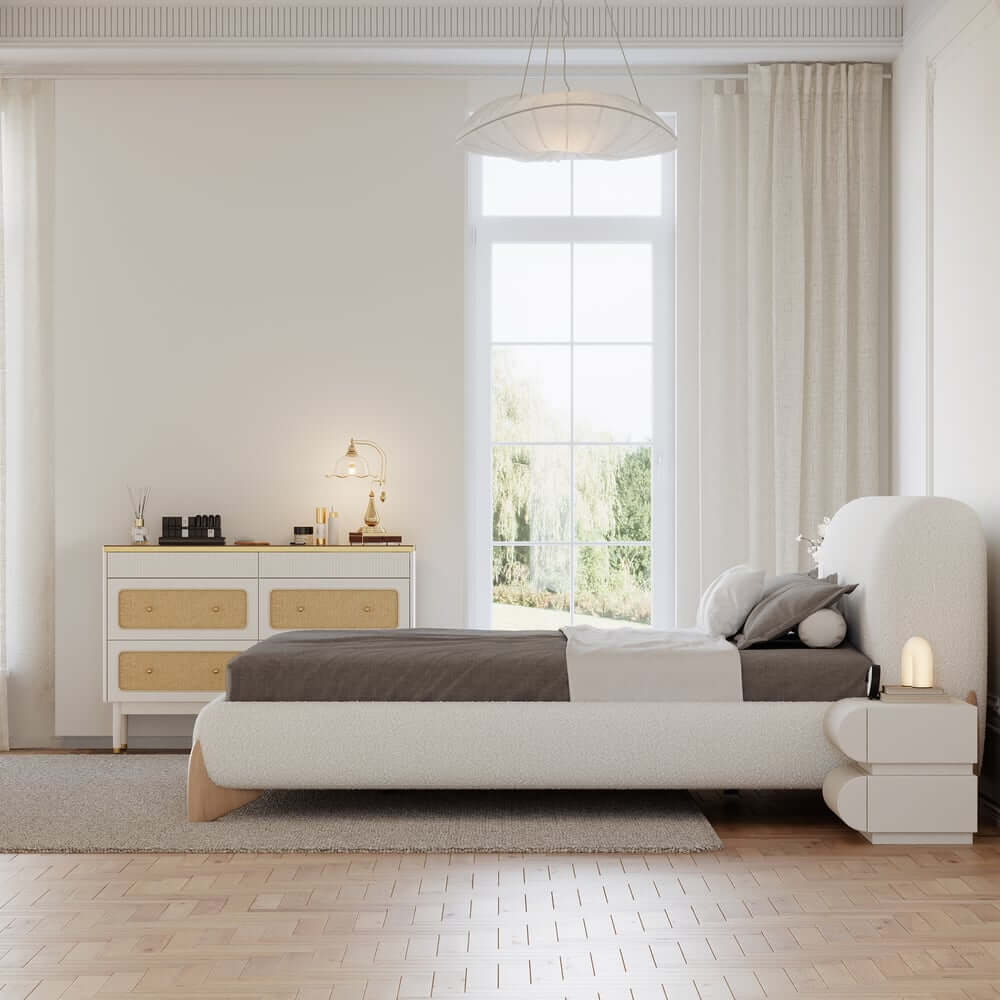 Modern Upholstered King Bed with Cotton & Linen Fabric