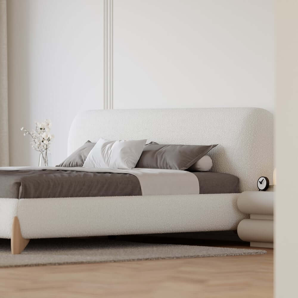 Modern Upholstered King Bed with Cotton & Linen Fabric