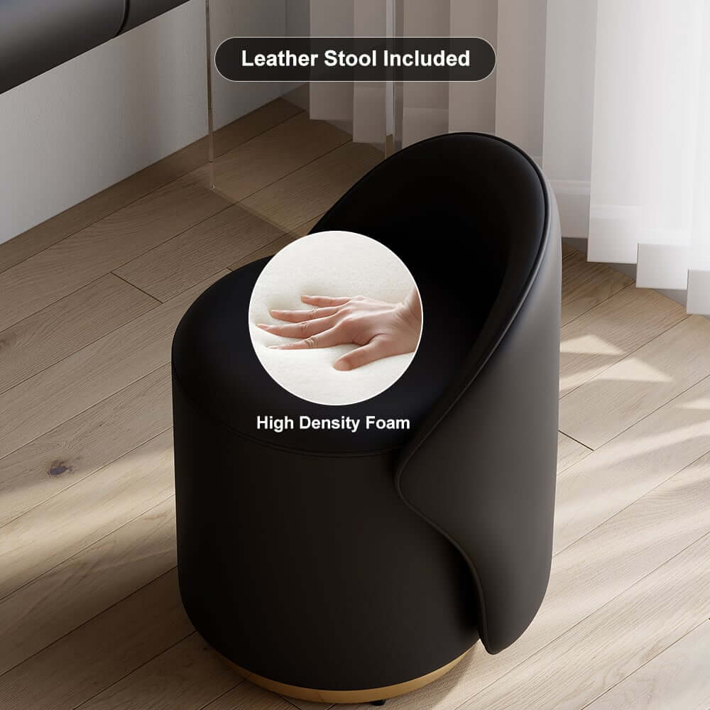 Modern Vanity Set with LED Mirror and PU Leather Stool