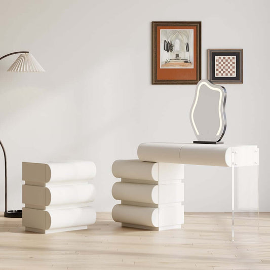 Modern Vanity Set with LED Mirror and PU Leather Stool Main Product Image