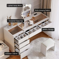 Modern Vanity Set with Lighted Mirror and Charging Station